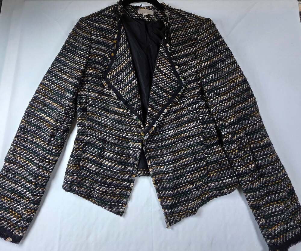 Ann Taylor LOFT black tweed woven jacket open-front draped design SZ 4